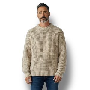 Basic Editions Men's Waffle Knit Crewneck Pullover Sweater Vintage Y2K Tan M